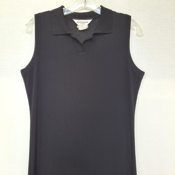 Misook Vintage Black Santana Knit Collared V-neck Maxi Dress Petite Small SP - Picture 5 of 10